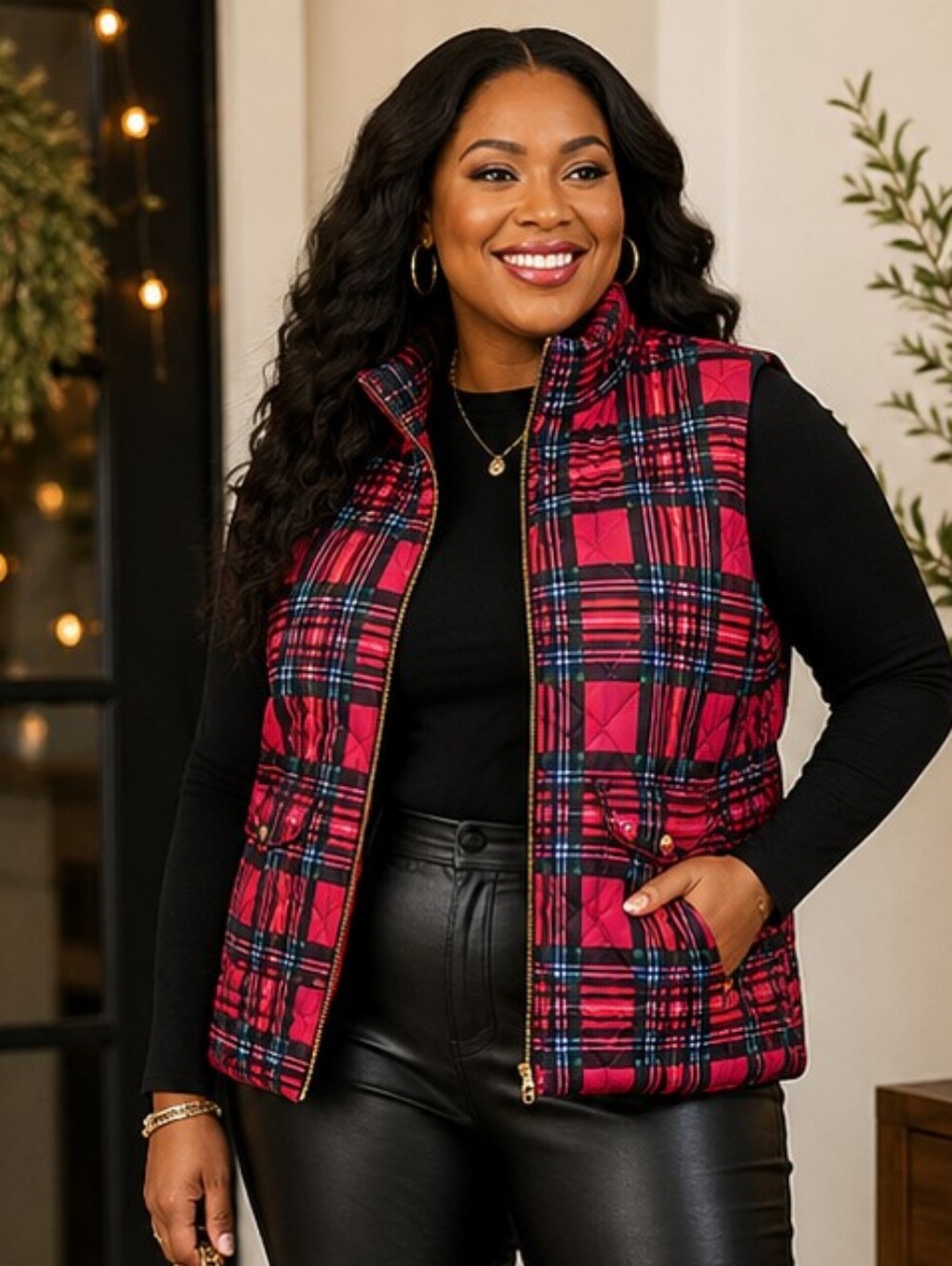 🖤 NWT St. John's Bay Quilted Plaid Puffer Vest | Women's 1X